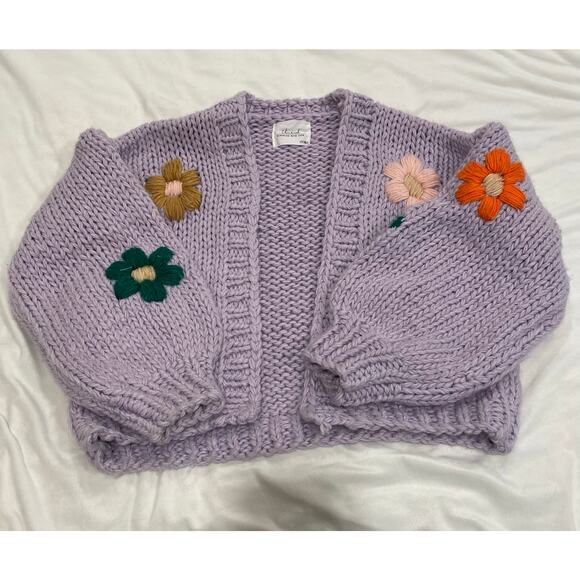 Chicwish Embroidered Floral Chunky Knit Cardigan Sweater Lilac Women's - Picture 6 of 14